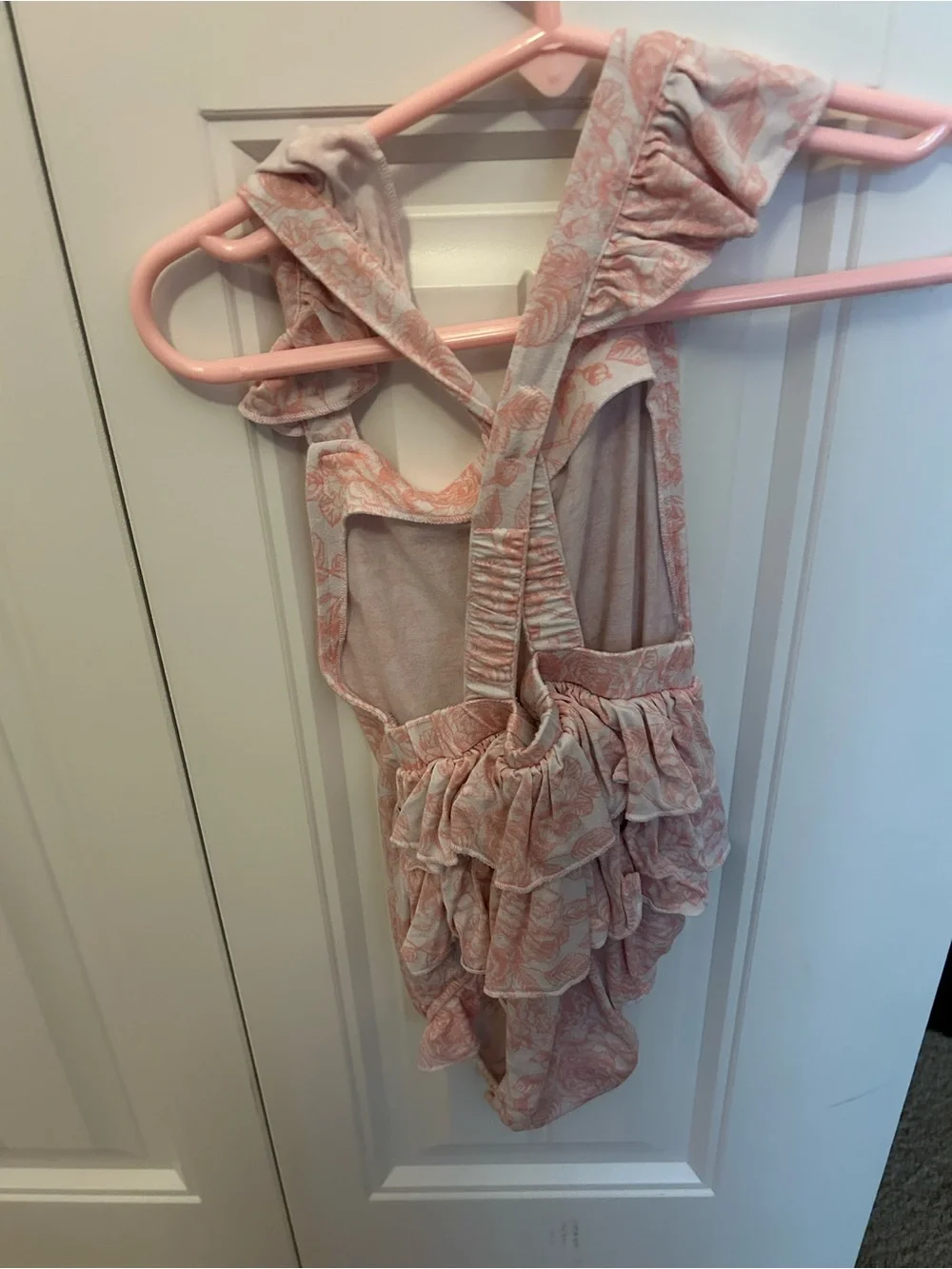 Posh Peanut Cream and Pink Floral Ruffle Strap Romper